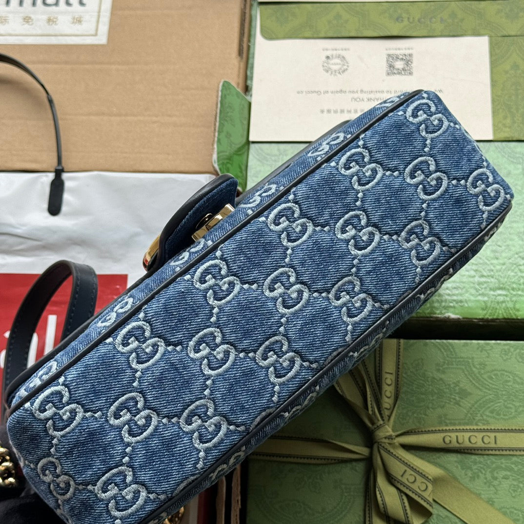 gg marmont 26cm blue monogram denim gold hardware