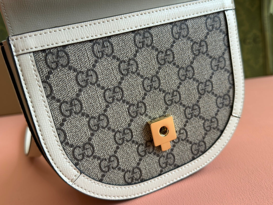 Gucci Horsebit Bag Ebony Mix White Leather 239813