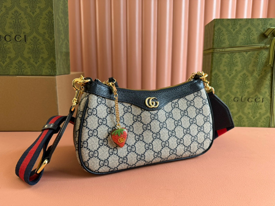 GG Ophidia Small Shoulder Bag Beige Blue Canvas Leather