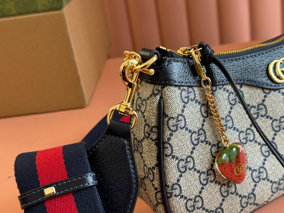 GG Ophidia Small Shoulder Bag Beige Blue Canvas Leather