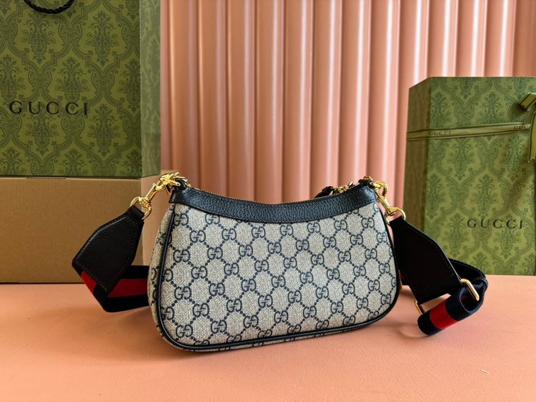 GG Ophidia Small Shoulder Bag Beige Blue Canvas Leather