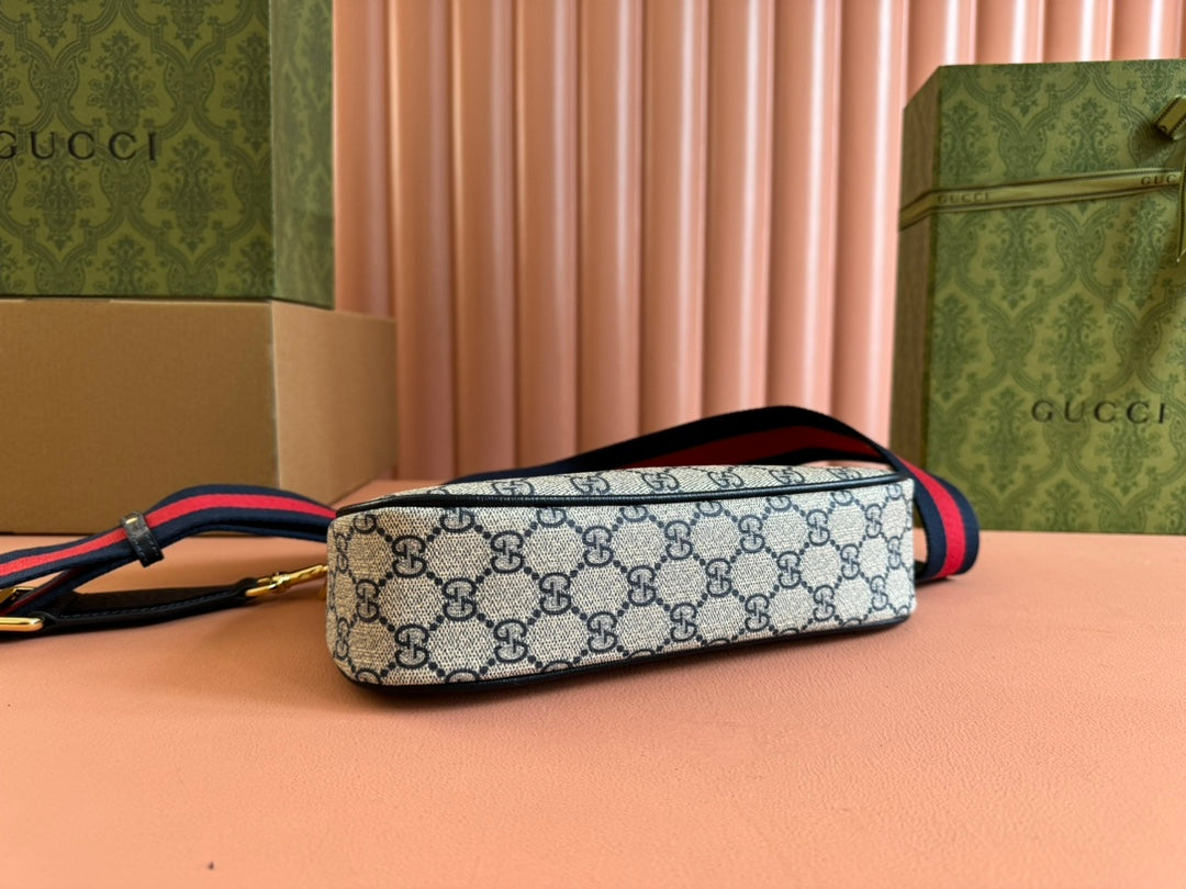 GG Ophidia Small Shoulder Bag Beige Blue Canvas Leather