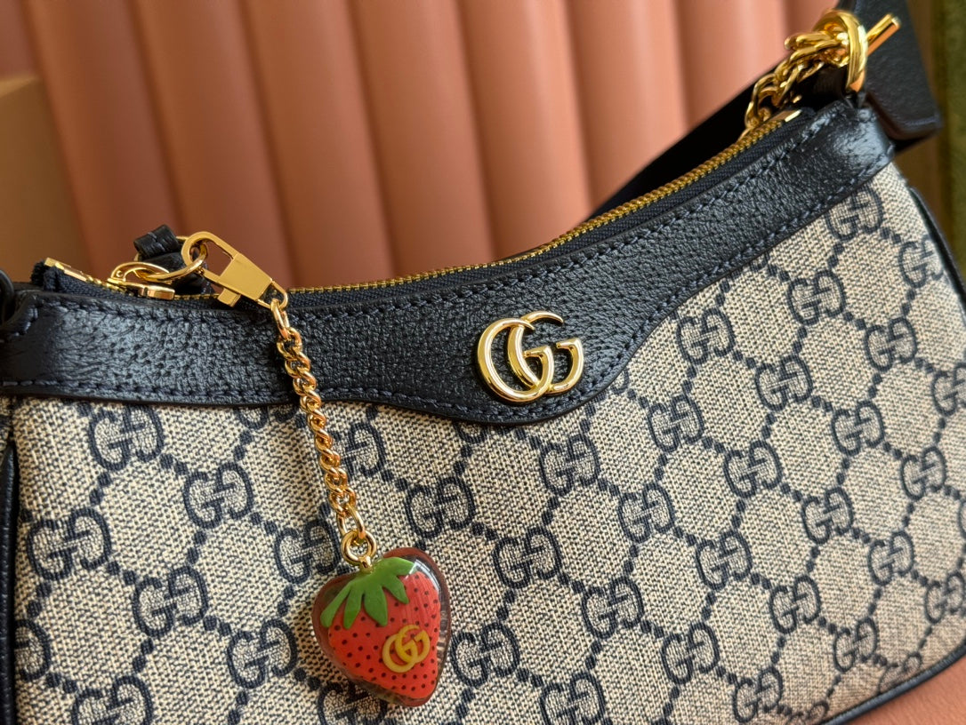 GG Ophidia Small Shoulder Bag Beige Blue Canvas Leather