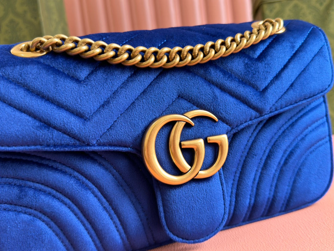 Gucci Marmont Flapbag 26 Blue Velvet