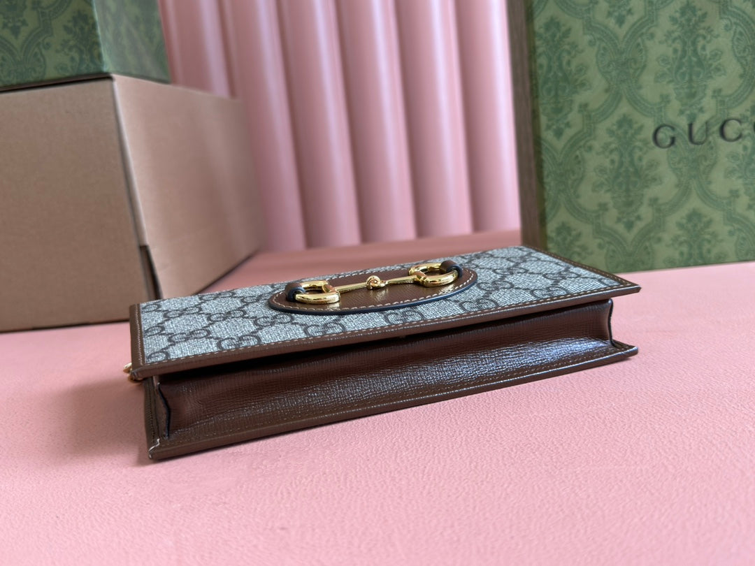 GG Horsebit 1955 Wallet On Chain Brown Beige Canvas Cowhide