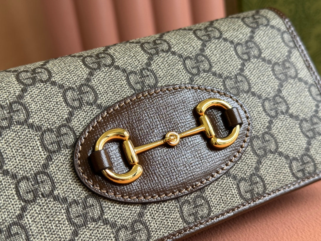 GG Horsebit 1955 Wallet On Chain Brown Beige Canvas Cowhide