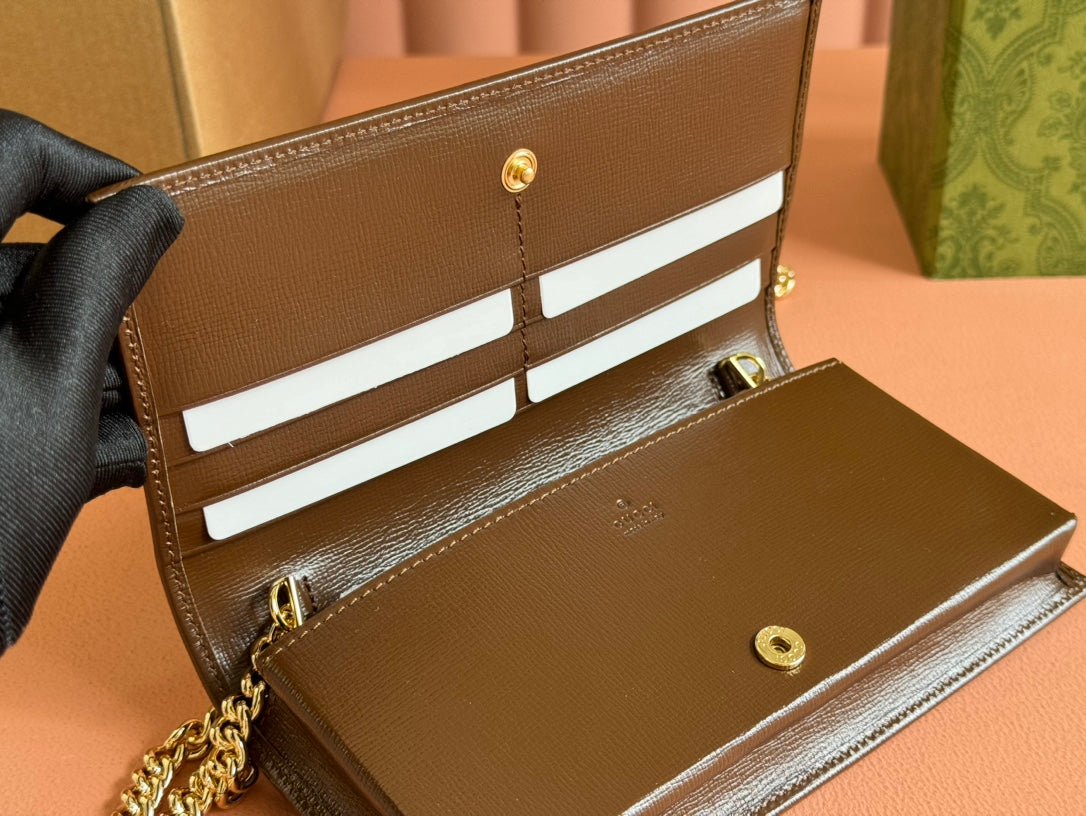 GG Horsebit 1955 Wallet On Chain Brown Beige Canvas Cowhide