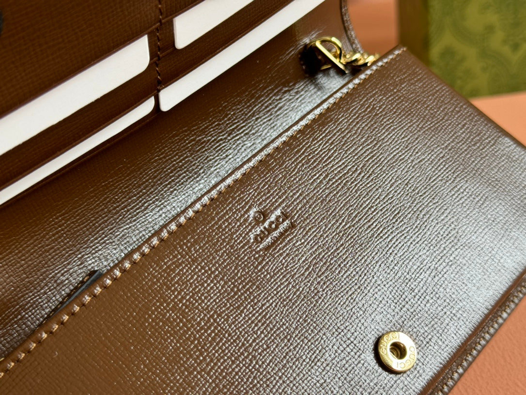 GG Horsebit 1955 Wallet On Chain Brown Beige Canvas Cowhide
