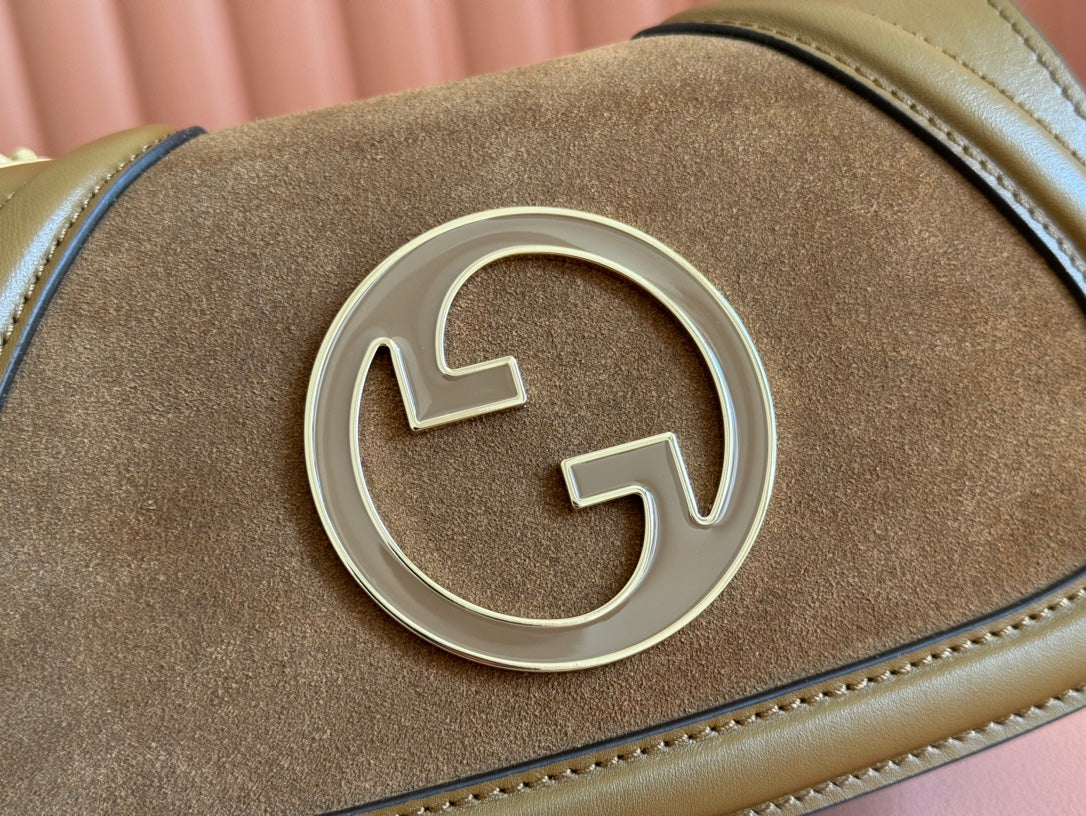 Gucci Blondie Handbag Camel Brown Suede And Calfskin 272175