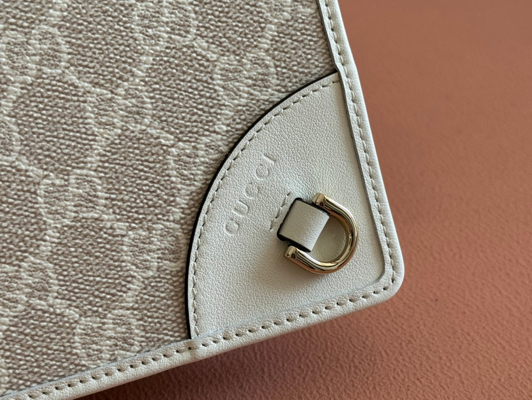 Gucci Emblem Mini Shoulder Bag Beige Green Canvas Leather 244543