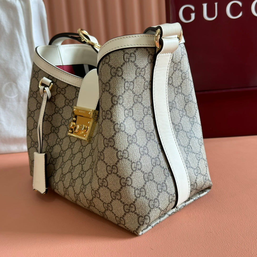 GG Padlock Bag Beige White Leather Canvas