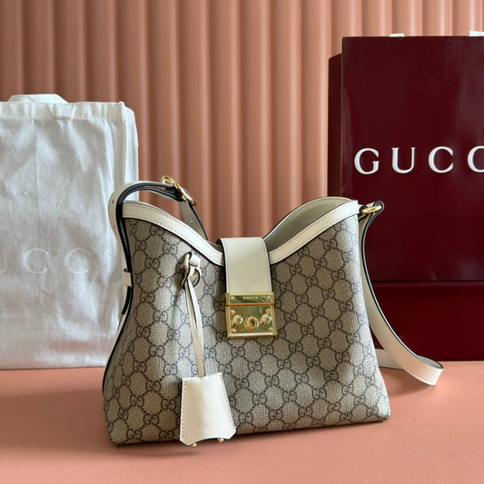 GG Padlock Bag Beige White Leather Canvas