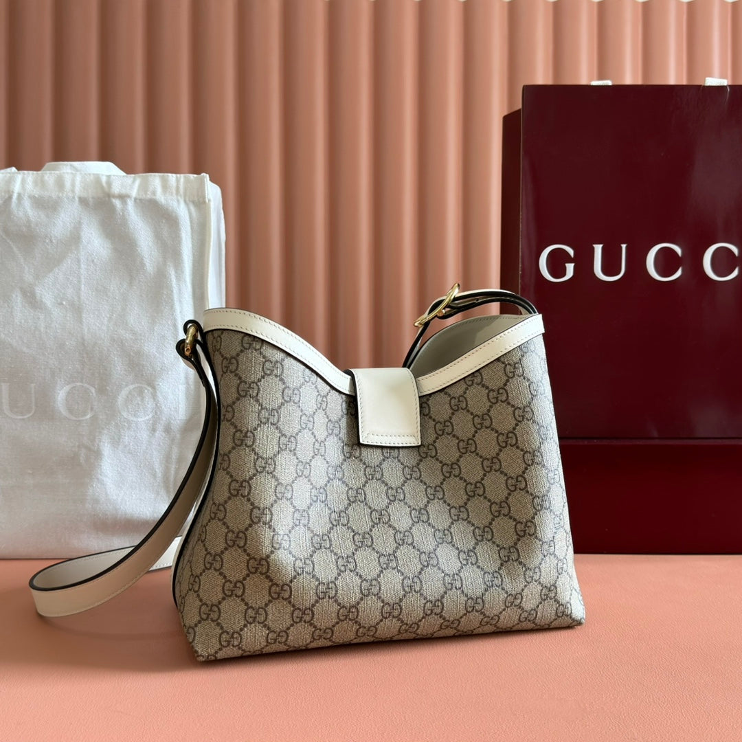 GG Padlock Bag Beige White Leather Canvas