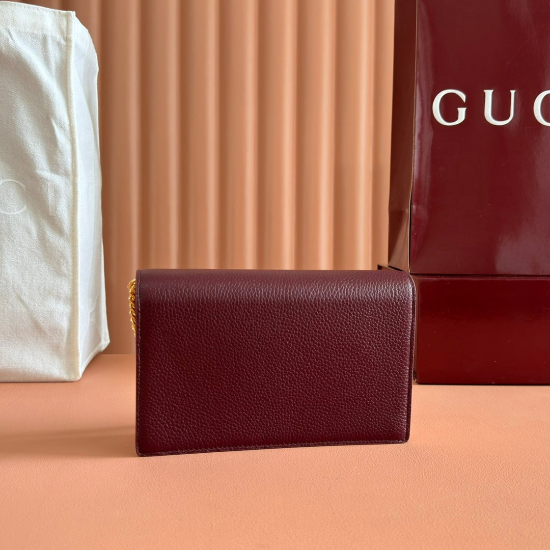 Gucci Marmont Chain Wallet Rosso Ancora Red Leather 255320