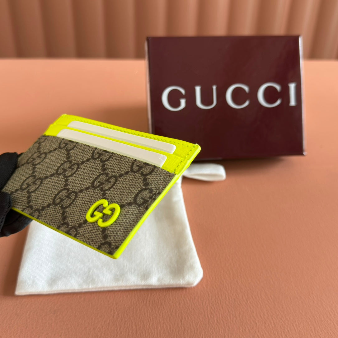 GG Card Case Neon Beige Canvas Leather