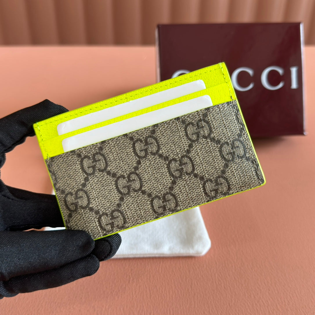 GG Card Case Neon Beige Canvas Leather