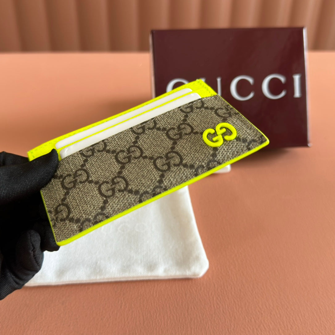 GG Card Case Neon Beige Canvas Leather