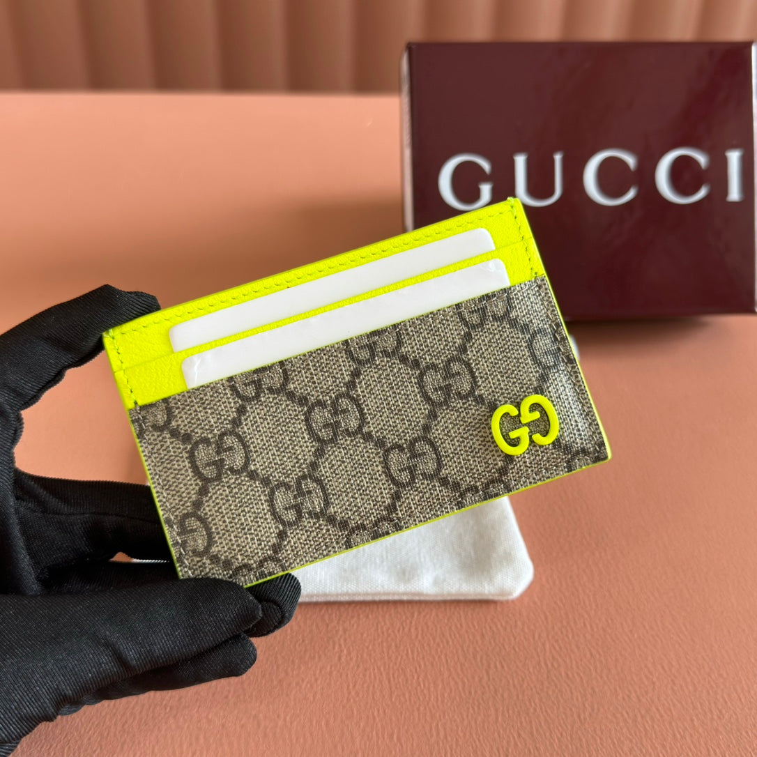 GG Card Case Neon Beige Canvas Leather