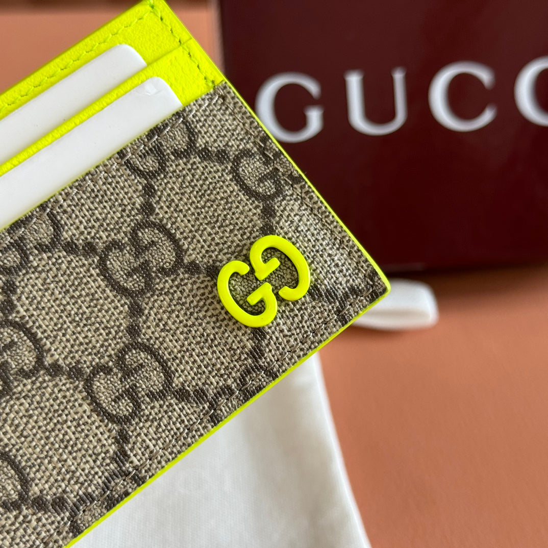 GG Card Case Neon Beige Canvas Leather
