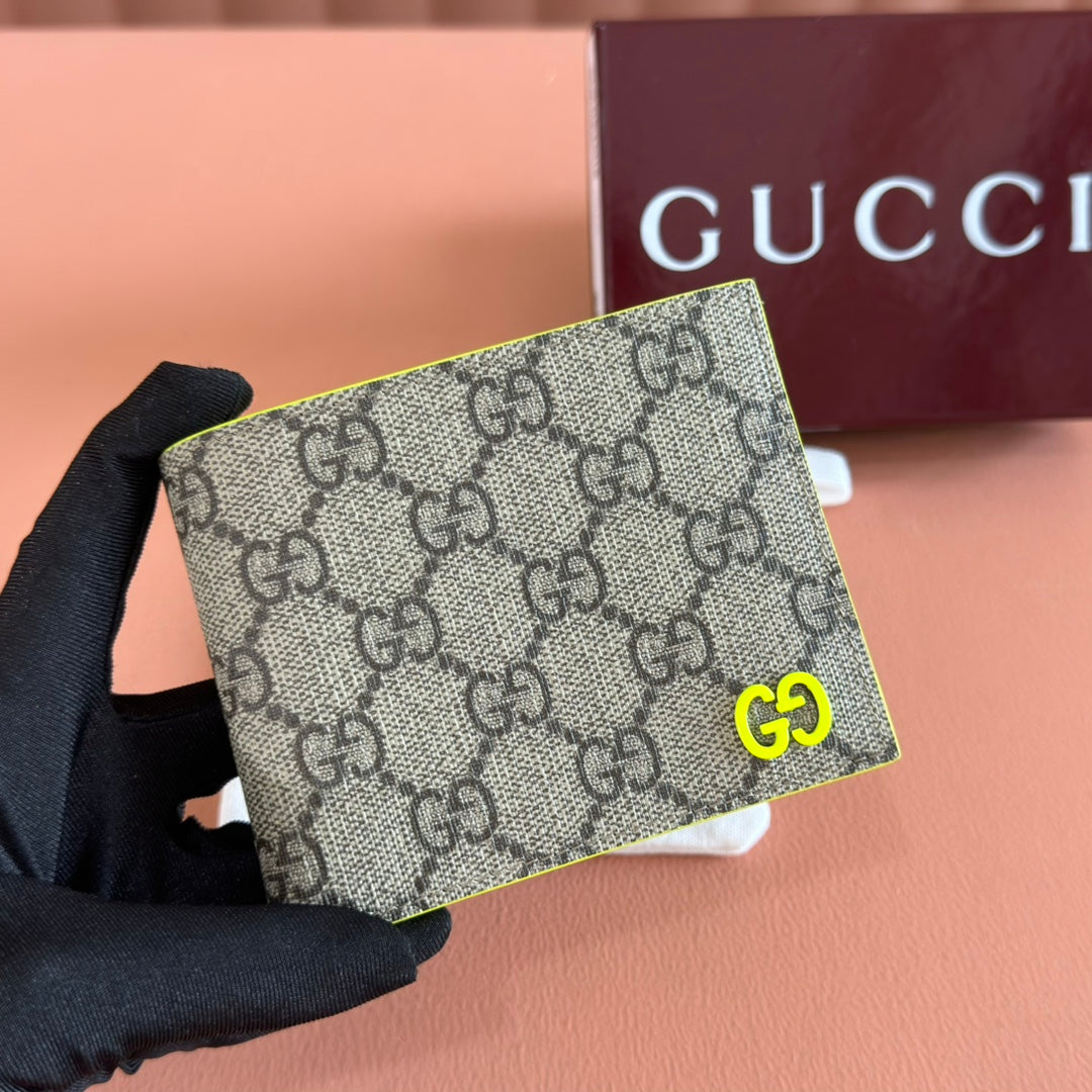 GG Bifold Wallet Neon Beige Canvas Leather