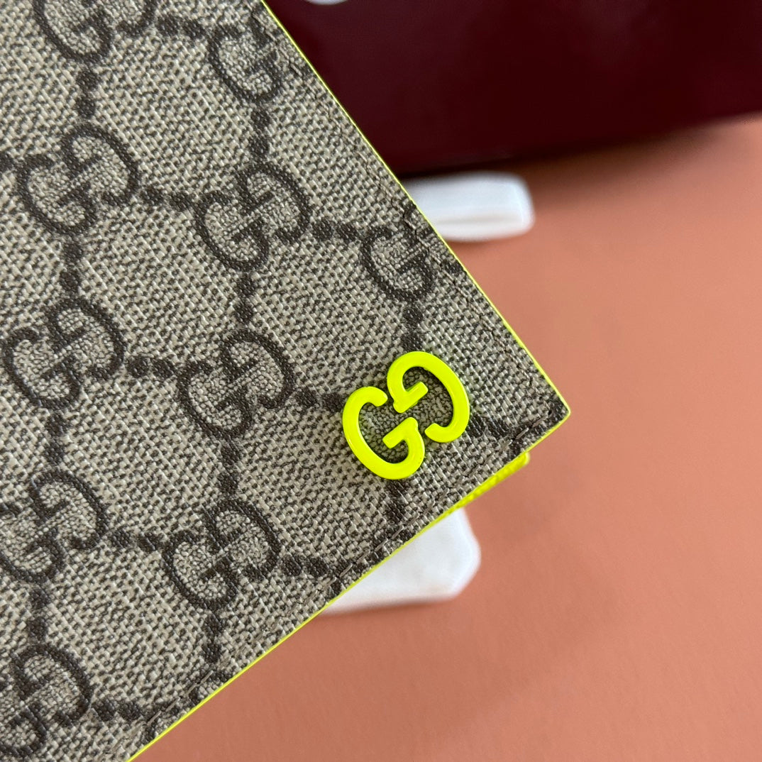 GG Bifold Wallet Neon Beige Canvas Leather