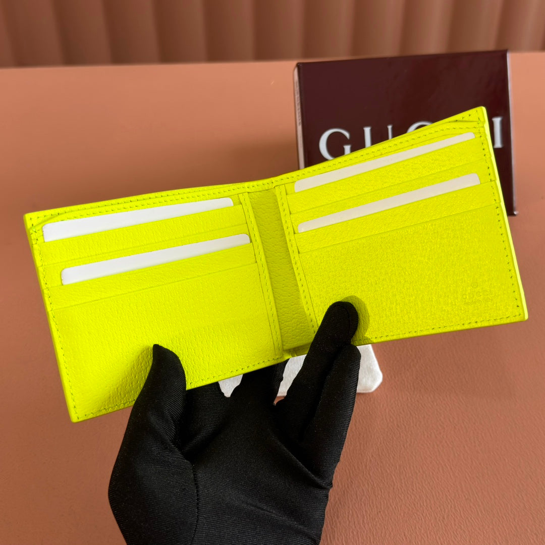 GG Bifold Wallet Neon Beige Canvas Leather