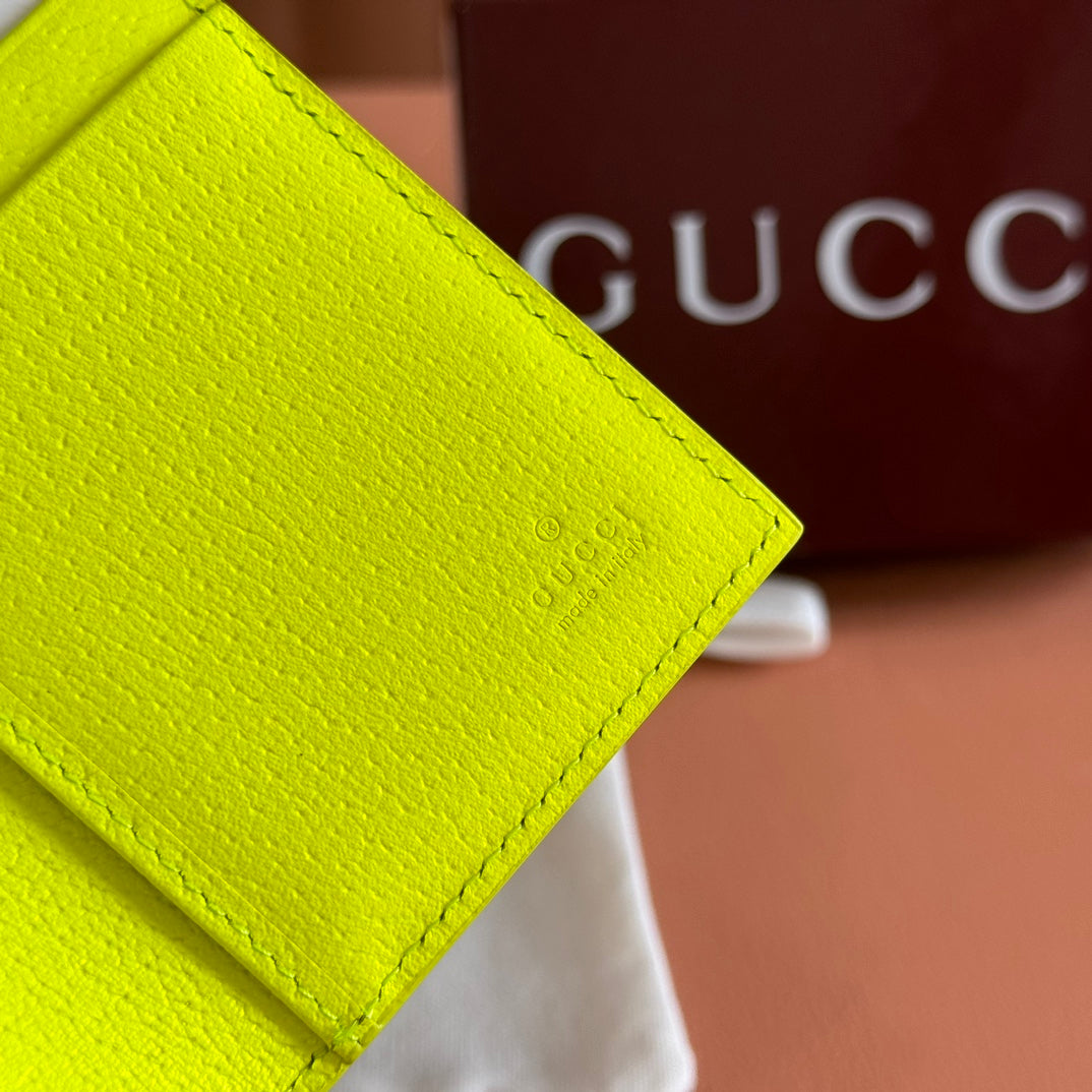 GG Long Card Case Neon Beige Canvas Leather