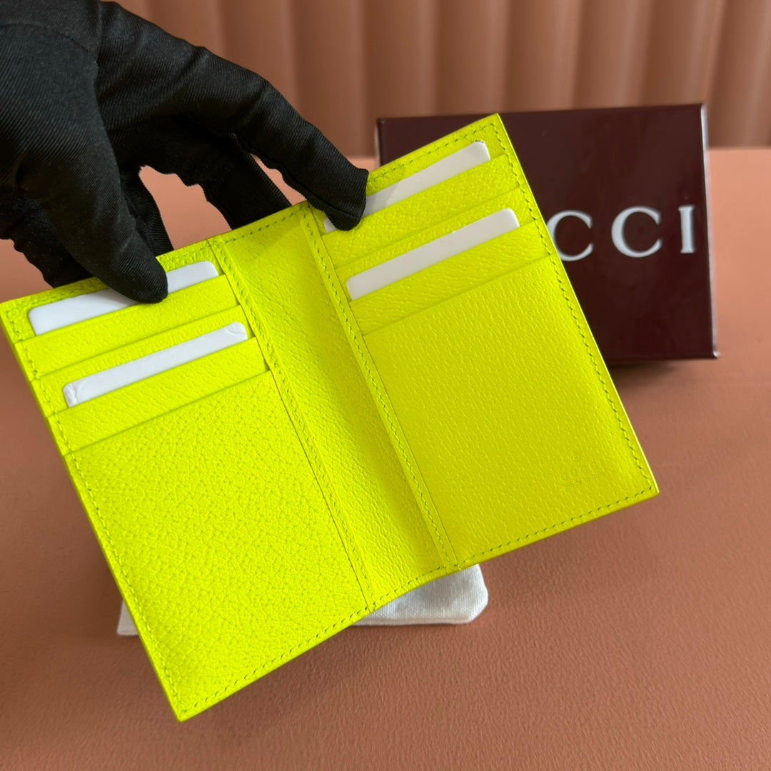 GG Long Card Case Neon Beige Canvas Leather
