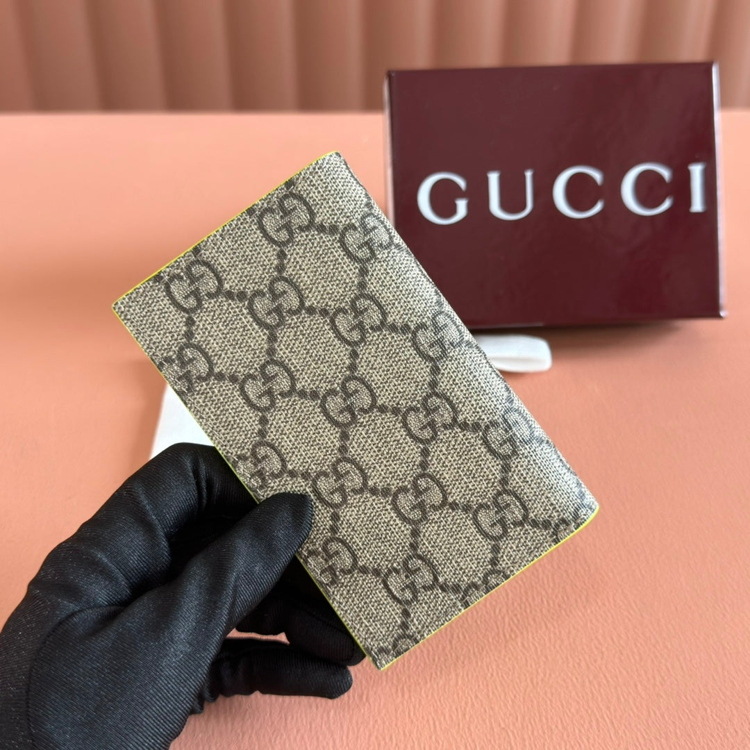 GG Long Card Case Neon Beige Canvas Leather