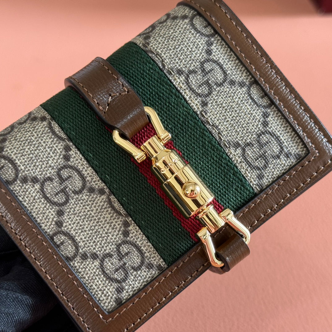 GG Jackie 1961 GG Supreme Wallet Brown Beige Canvas Leather