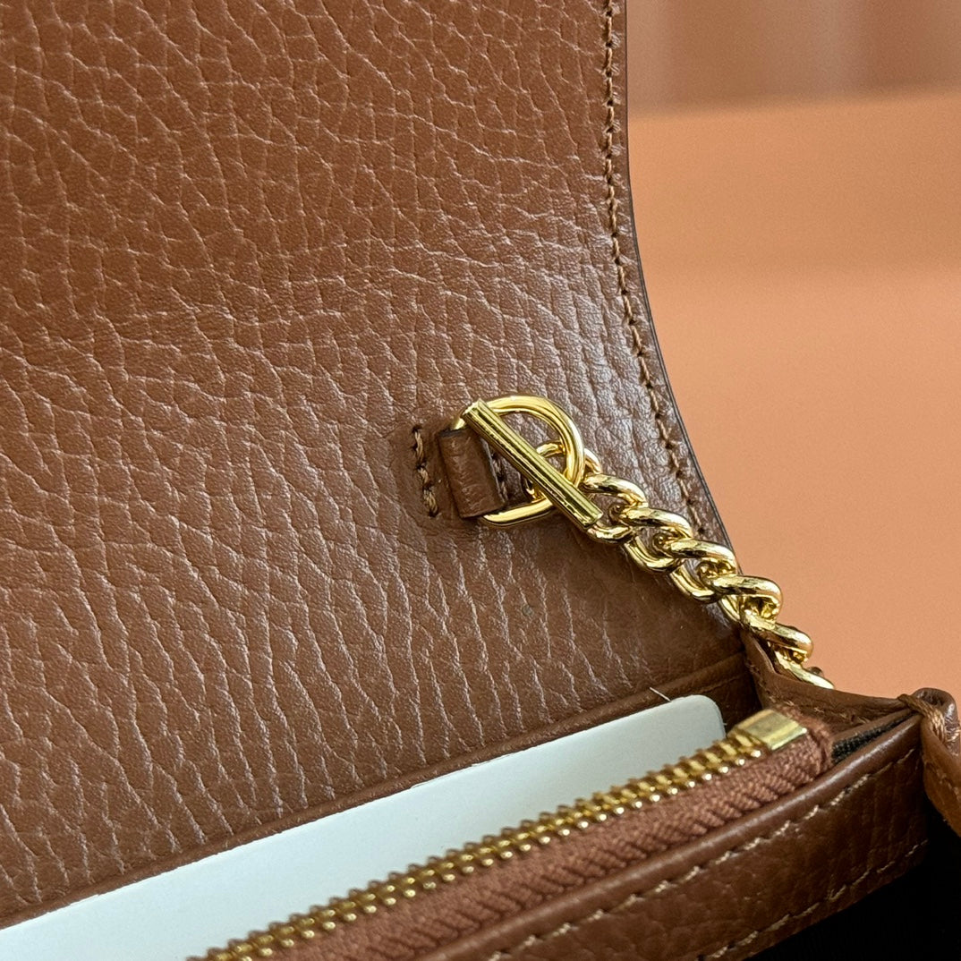 GG Jackie 1961 Chain Wallet Brown Blue Denim Cowhide