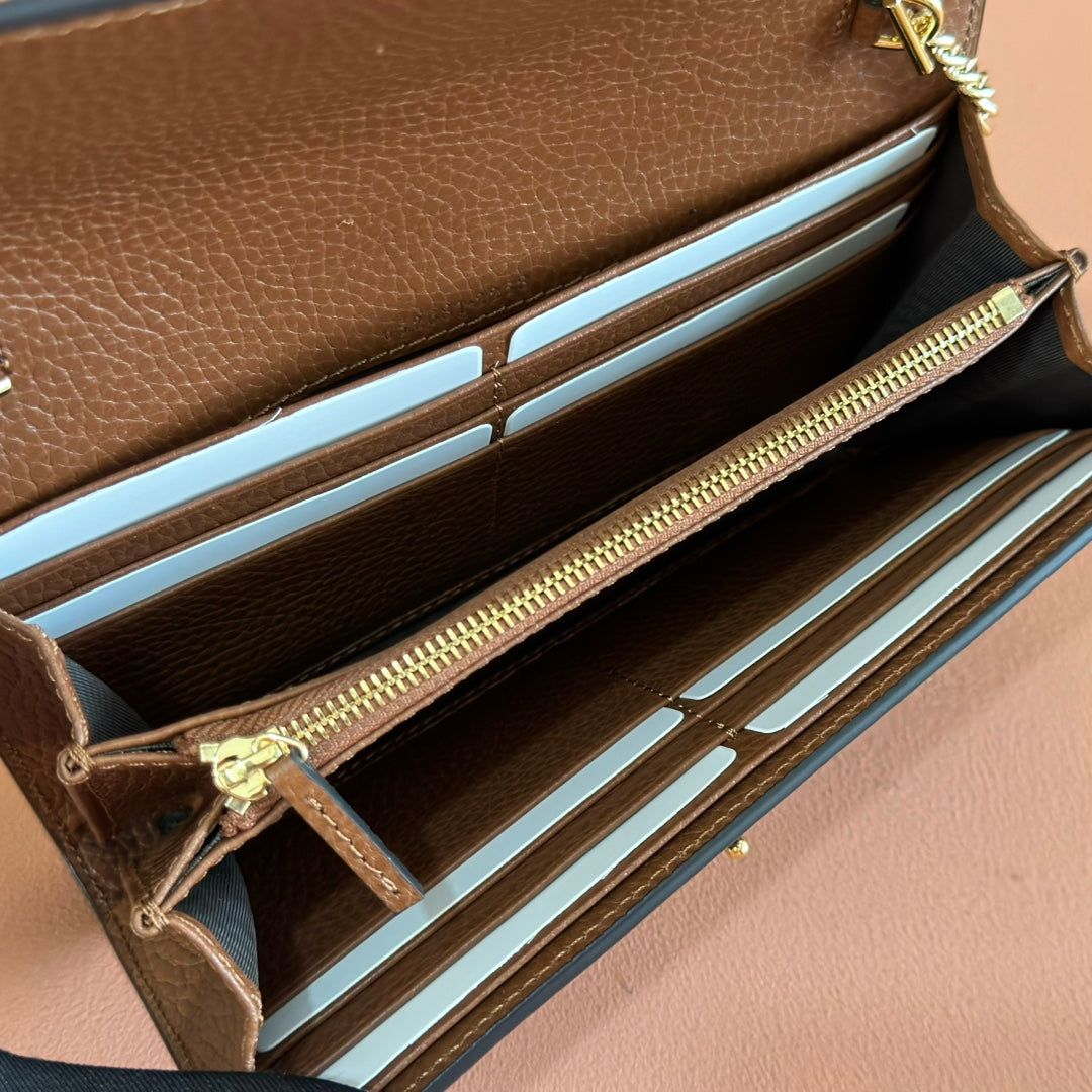 GG Jackie 1961 Chain Wallet Brown Blue Denim Cowhide