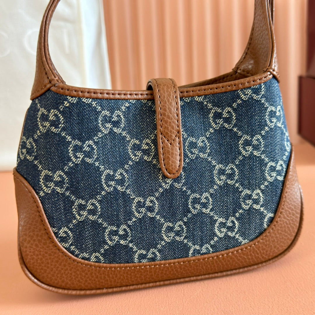 Gucci Jacket Bag Brown Blue Leather Canvas 292673