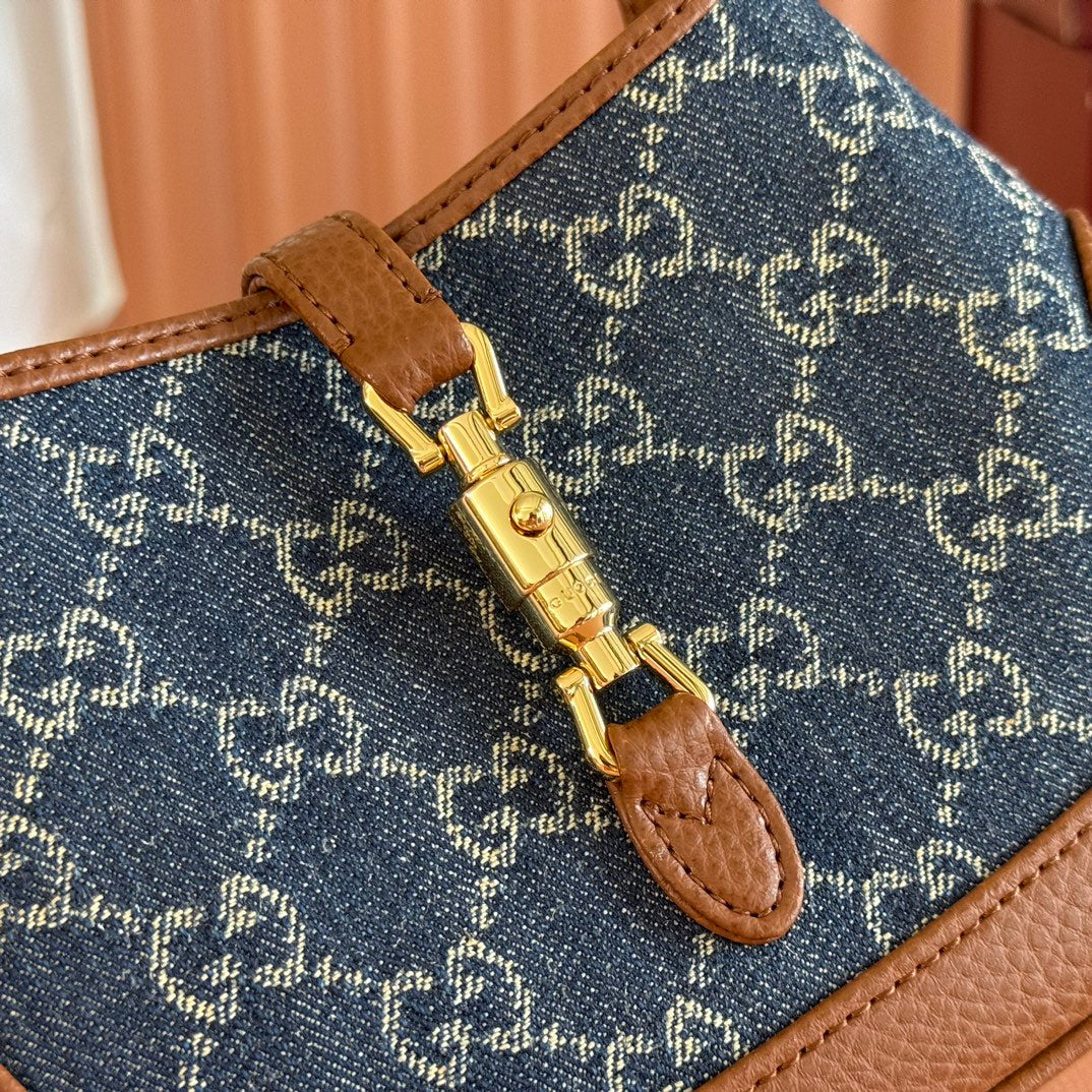 Gucci Jacket Bag Brown Blue Leather Canvas 292673