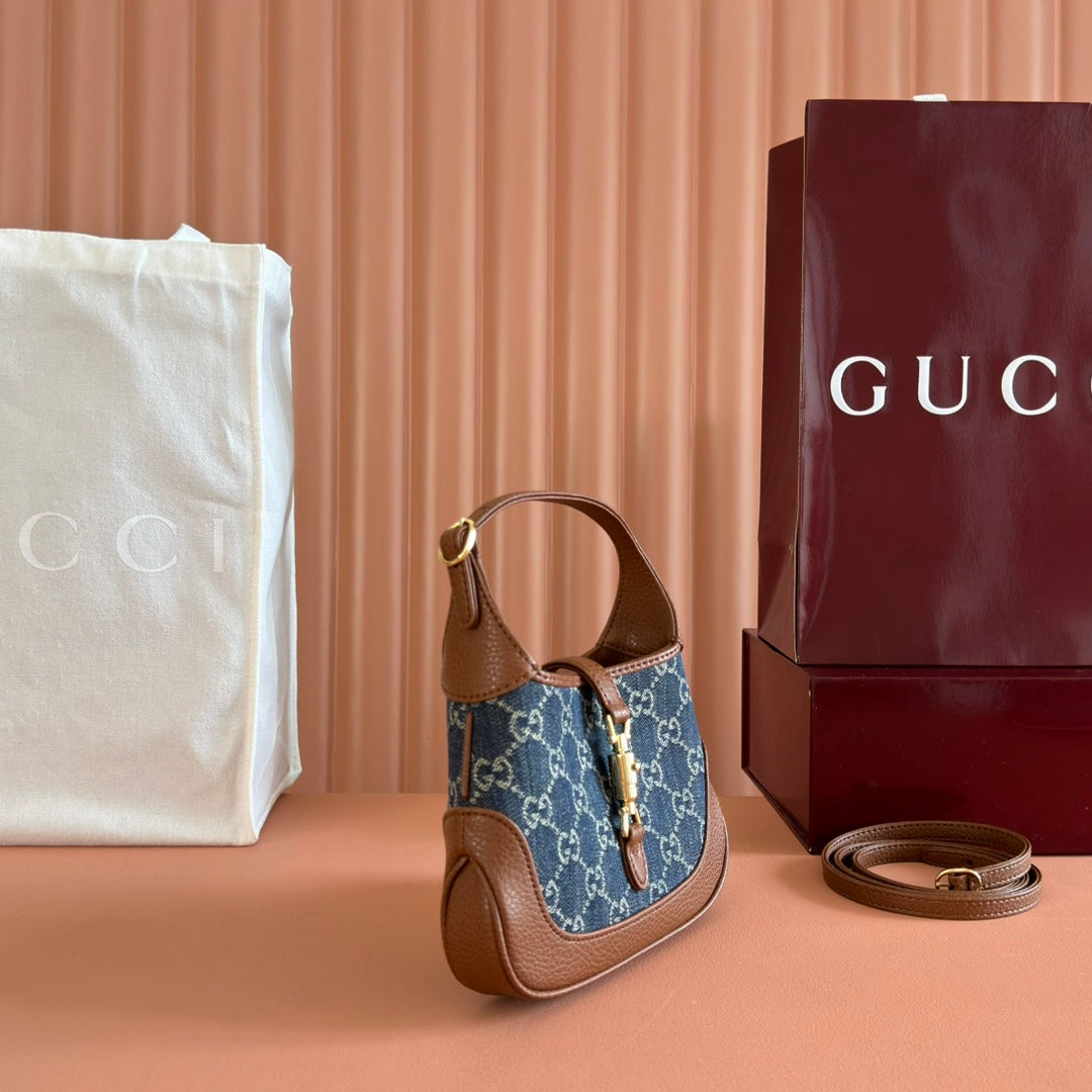 Gucci Jacket Bag Brown Blue Leather Canvas 292673