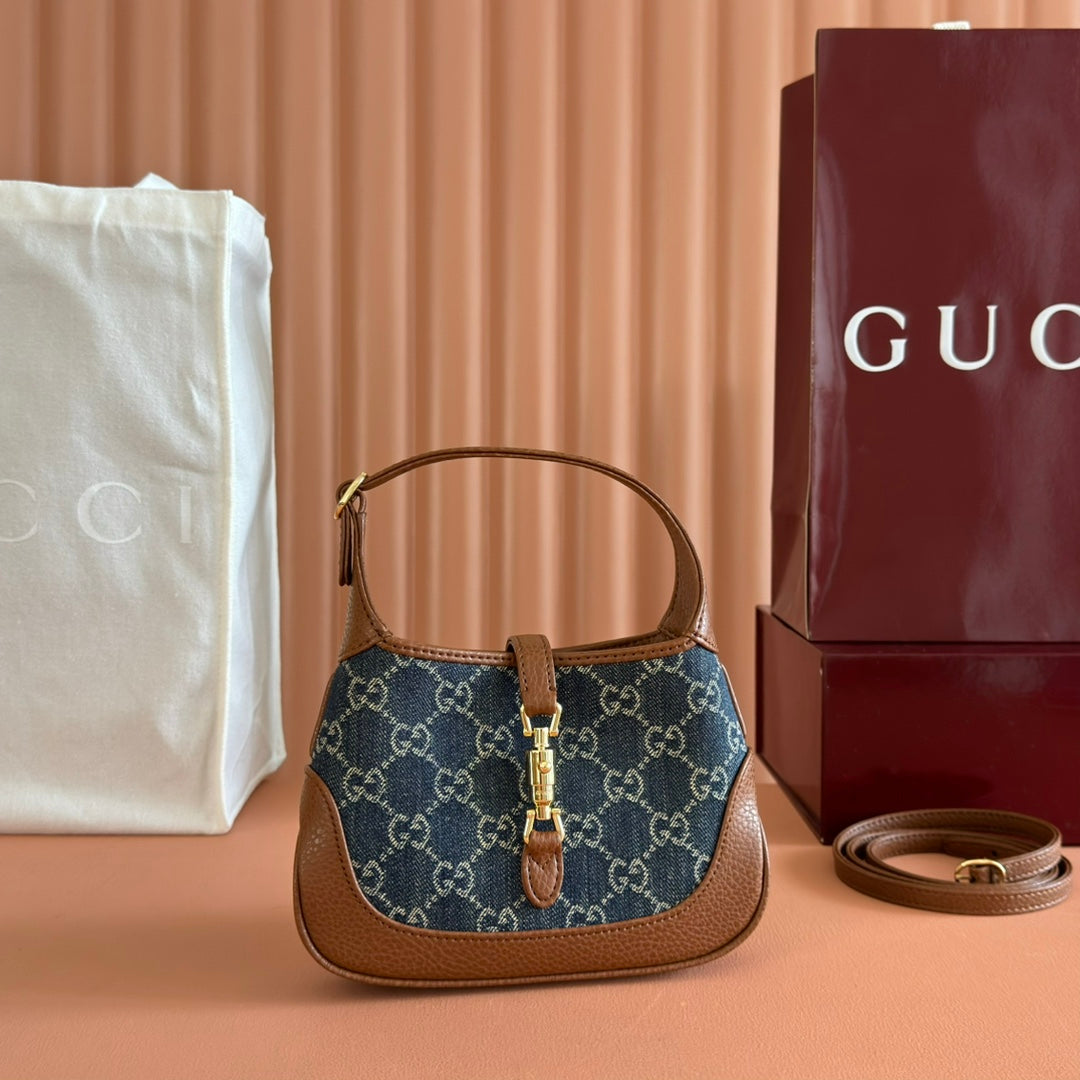 Gucci Jacket Bag Brown Blue Leather Canvas 292673