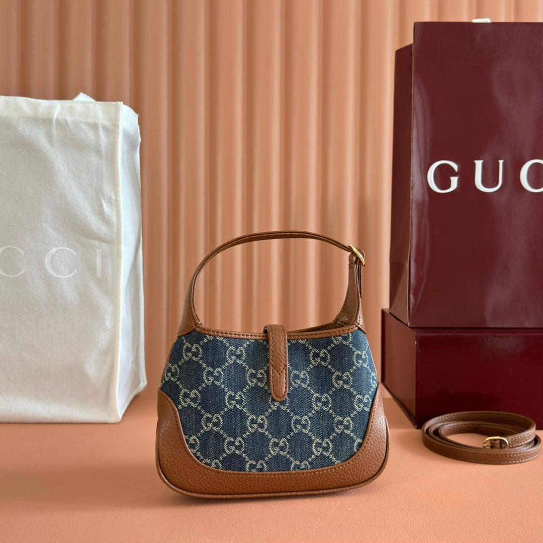 Gucci Jacket Bag Brown Blue Leather Canvas 292673