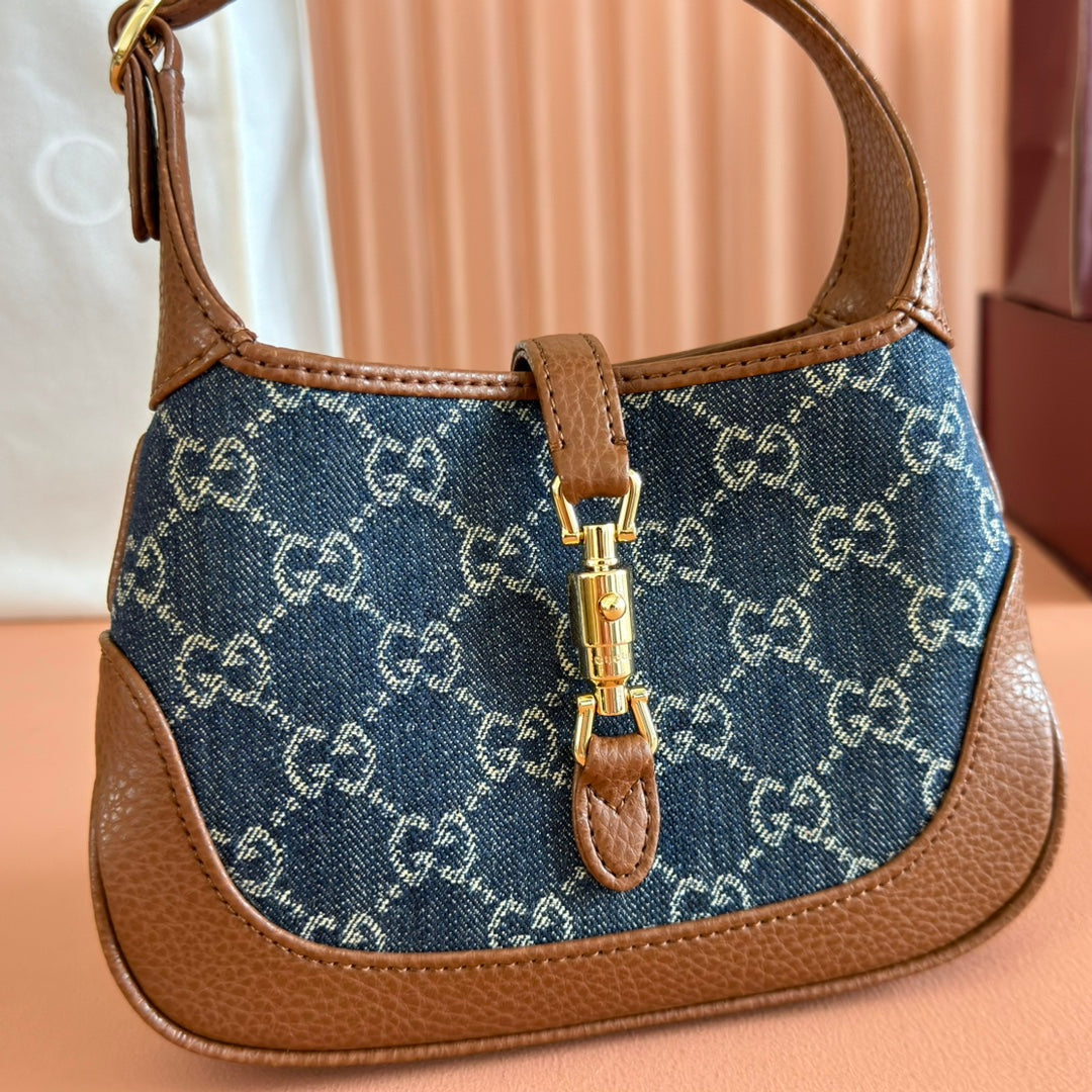 Gucci Jacket Bag Brown Blue Leather Canvas 292673