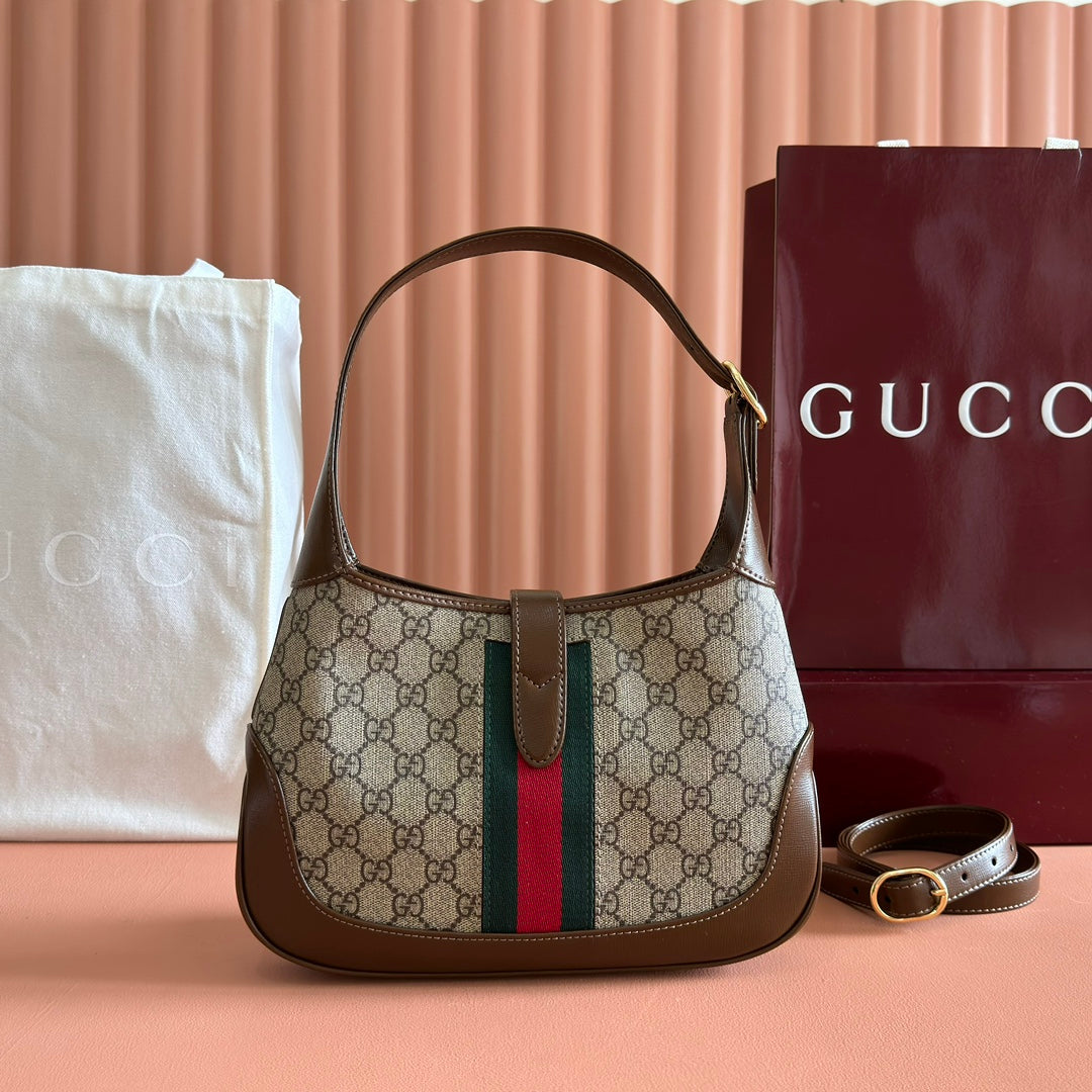 GG Jackie 1961 Shoulder Bag Brown Beige Canvas Lambskin 292674