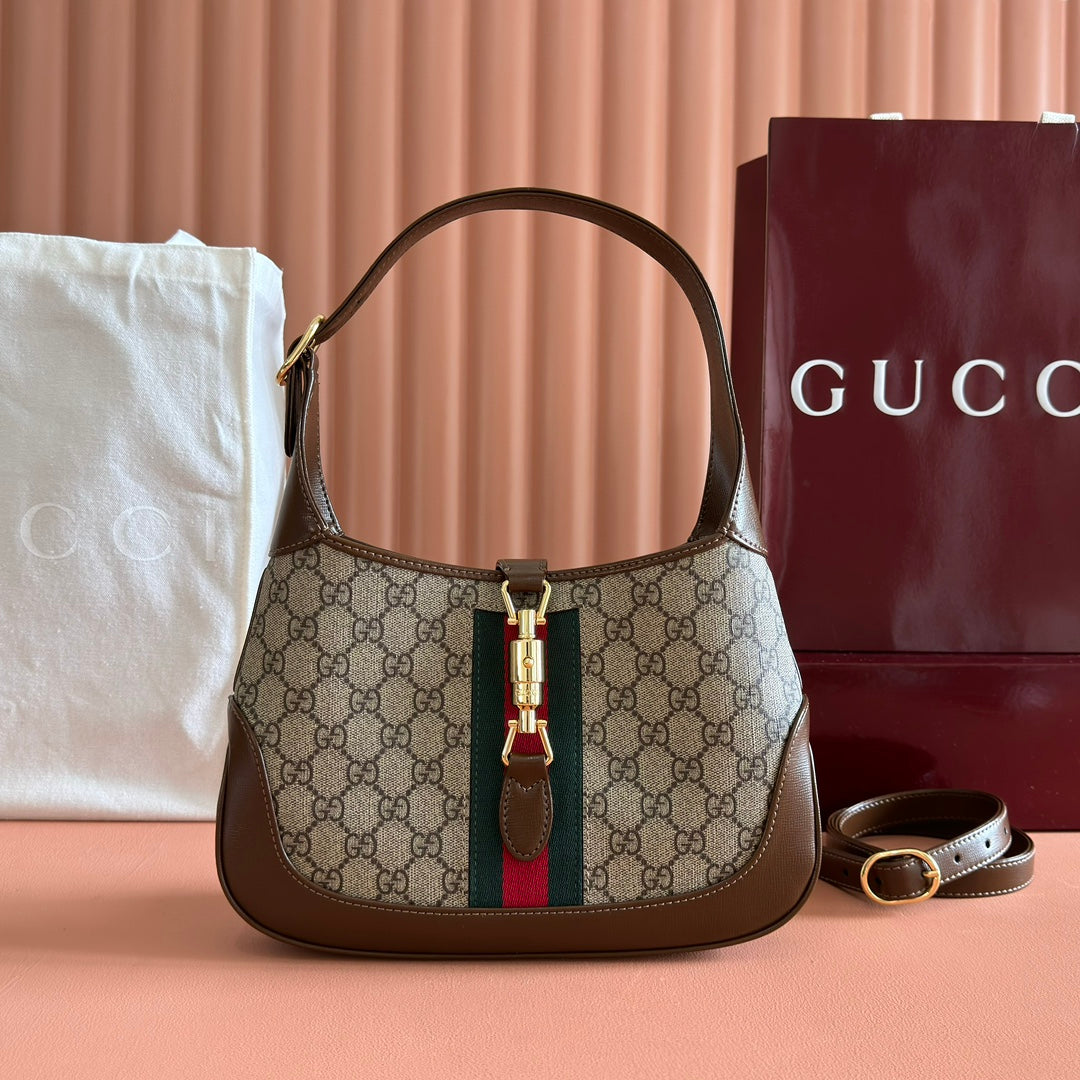 GG Jackie 1961 Shoulder Bag Brown Beige Canvas Lambskin 292674