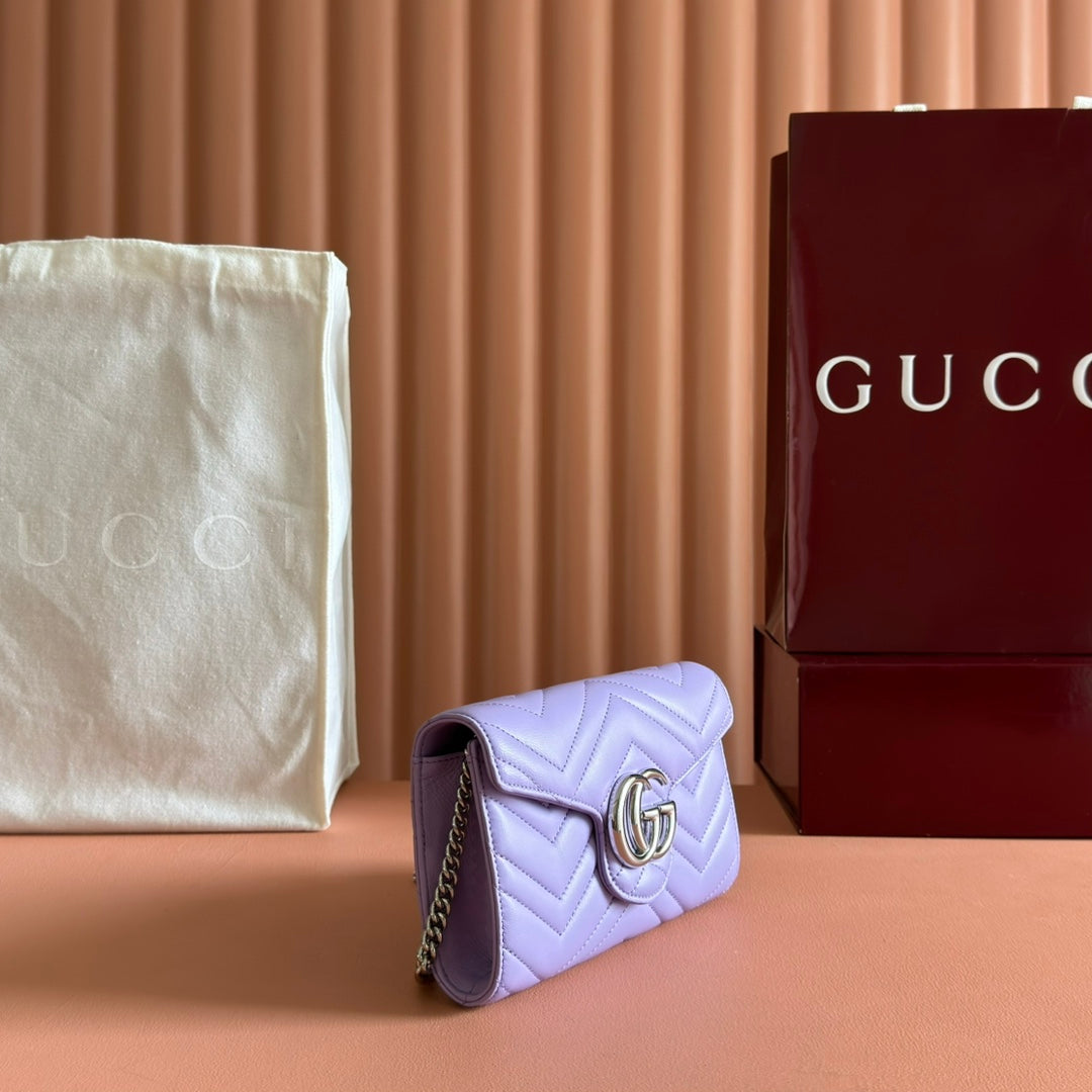 Gucci Marmont Chain Wallet Purple Cowhide 254971