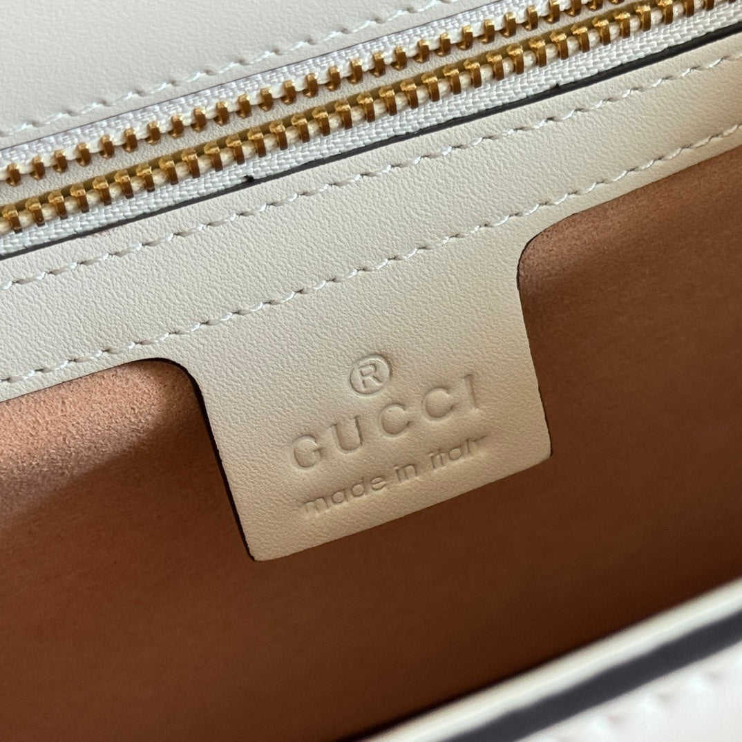 GG Sylvie Mini Chain Flap Bag White Lambskin 285219