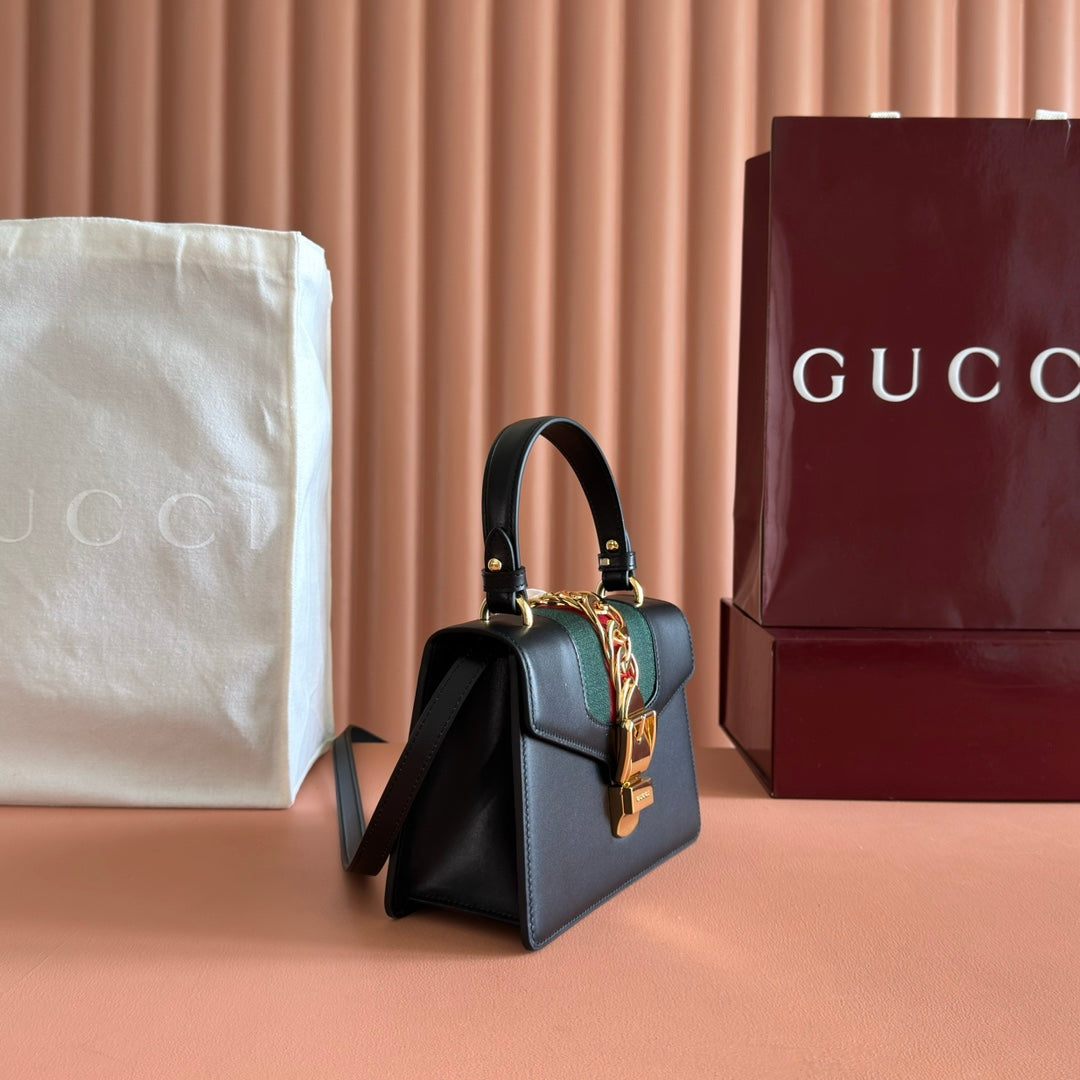 GG Sylvie Mini Chain Bag Black Lambskin
