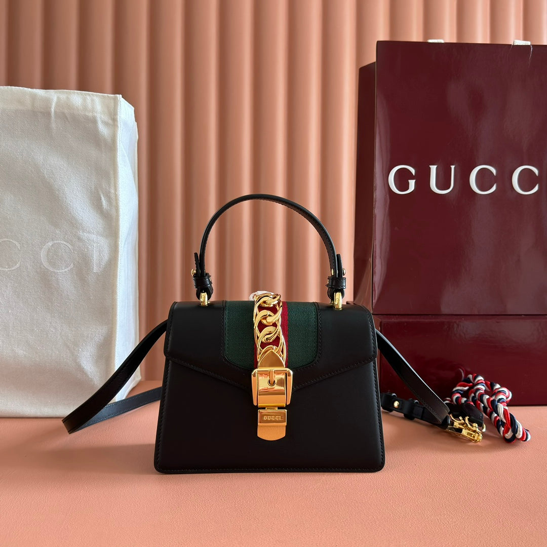 GG Sylvie Mini Chain Bag Black Lambskin