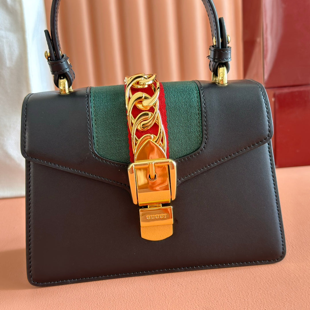 GG Sylvie Mini Chain Bag Black Lambskin