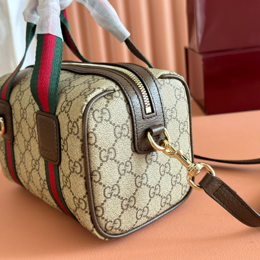 Gucci Boston Bag 20 Brown Beige Taupe Canvas Leather 285237