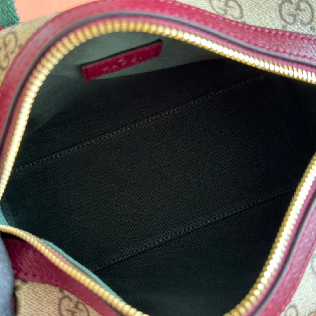 Gucci Boston Bag 20 Brown Beige Burgundy Canvas Leather 285238