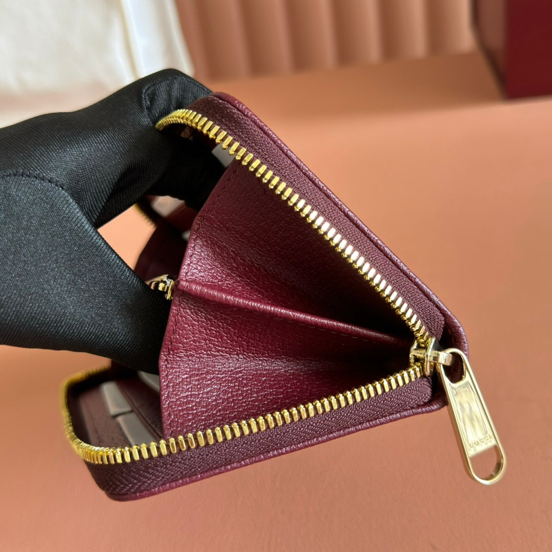 GG Ophidia Zip Around Wallet Burgundy Brown Beige Canvas Leather