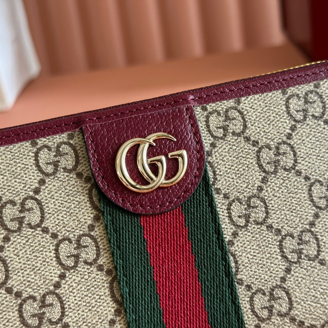 GG Ophidia Zip Around Wallet Burgundy Brown Beige Canvas Leather
