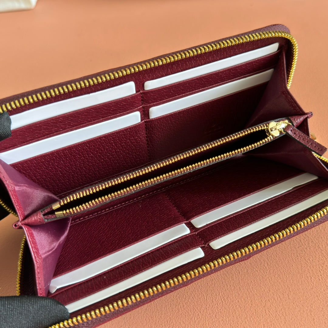 GG Ophidia Zip Around Wallet Burgundy Brown Beige Canvas Leather